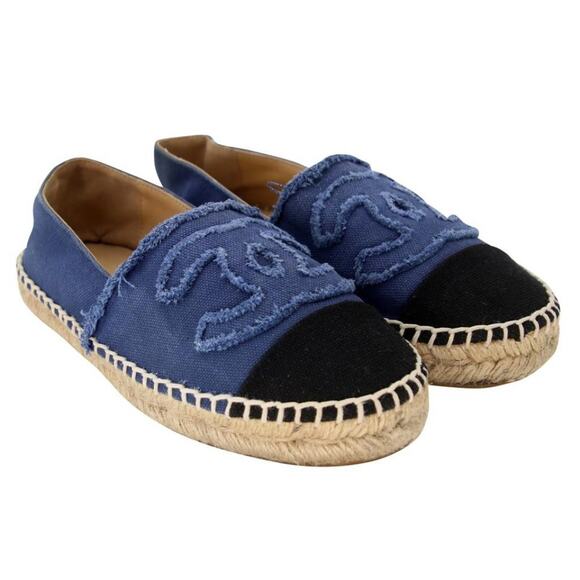 Chanel Espadrille 37 Canvas Linen Raw Edge Cap-toe Flats CC-0717N-0006 - Picture 5 of 11